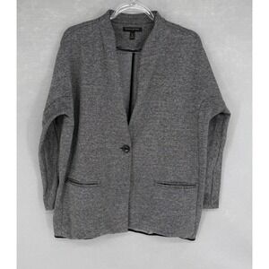 Banana Republic Blazer Jacket Womens Petite M Gray Check Knit Collarless Pockets